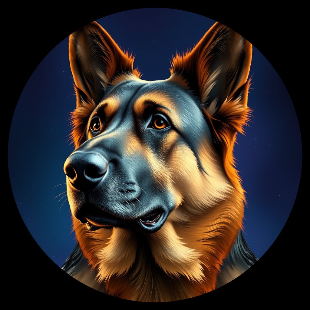 Cosmic medallion portrait of PFZ40F08_PFZ40F08, a German Shepherd