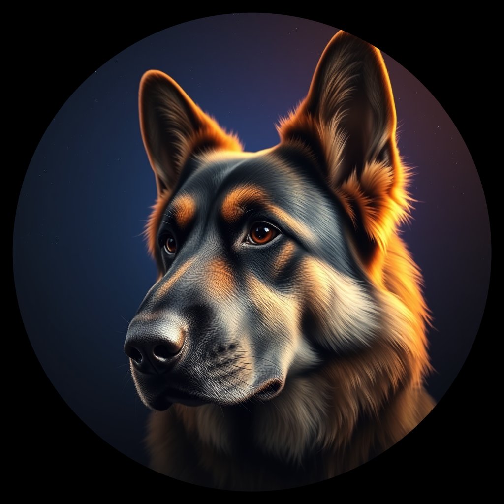 Cosmic medallion portrait of PFZ40F10_PFZ40F10, a German Shepherd