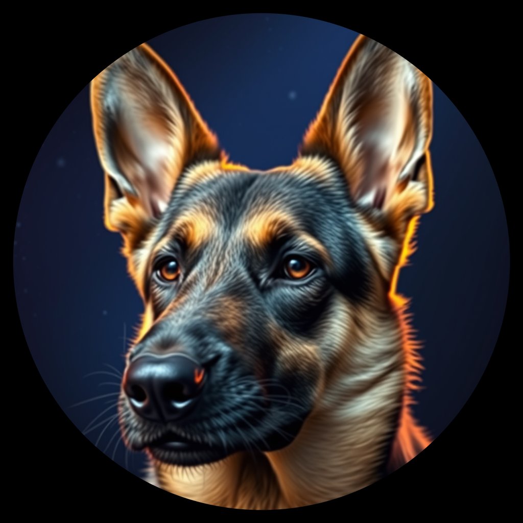 Cosmic medallion portrait of PFZ40F12_PFZ40F12, a German Shepherd