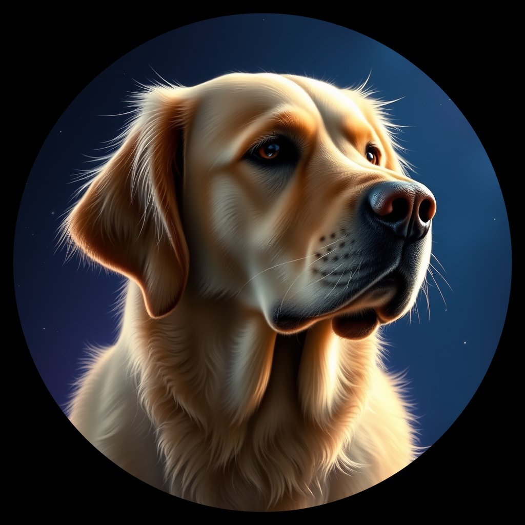 Cosmic medallion portrait of PFZ40G02_PFZ40G02, a Golden Retriever