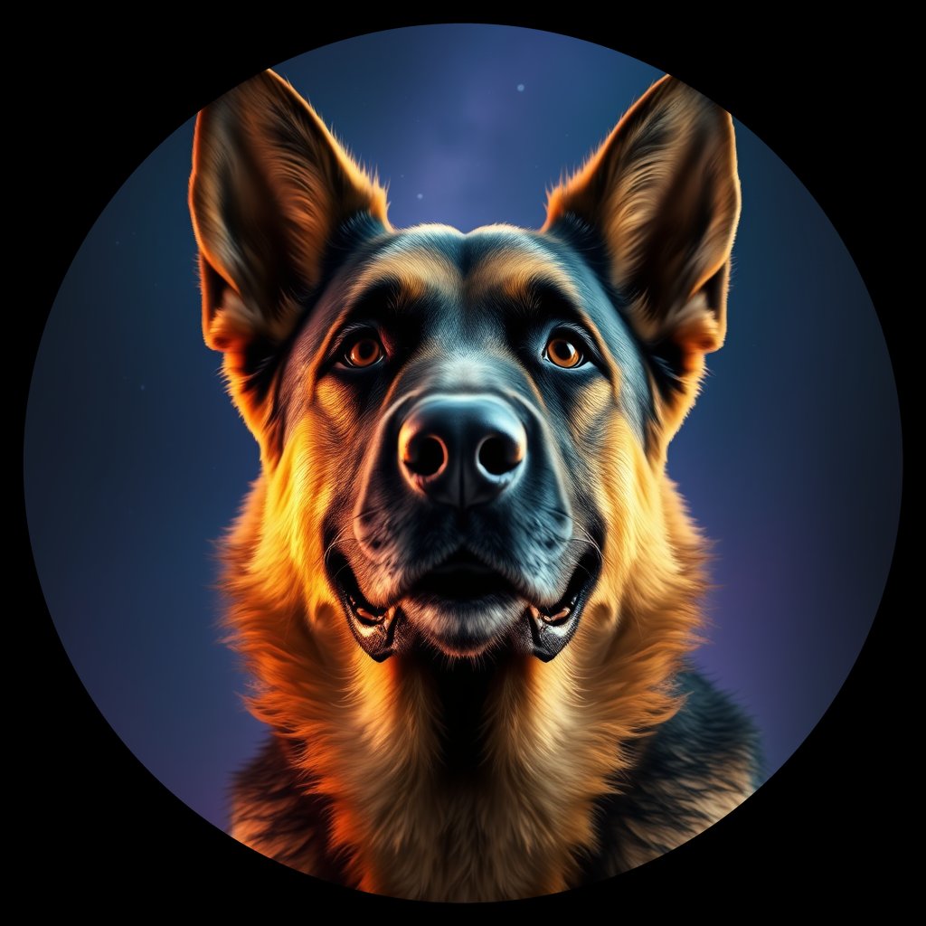 Cosmic medallion portrait of PFZ40G07_PFZ40G07, a German Shepherd