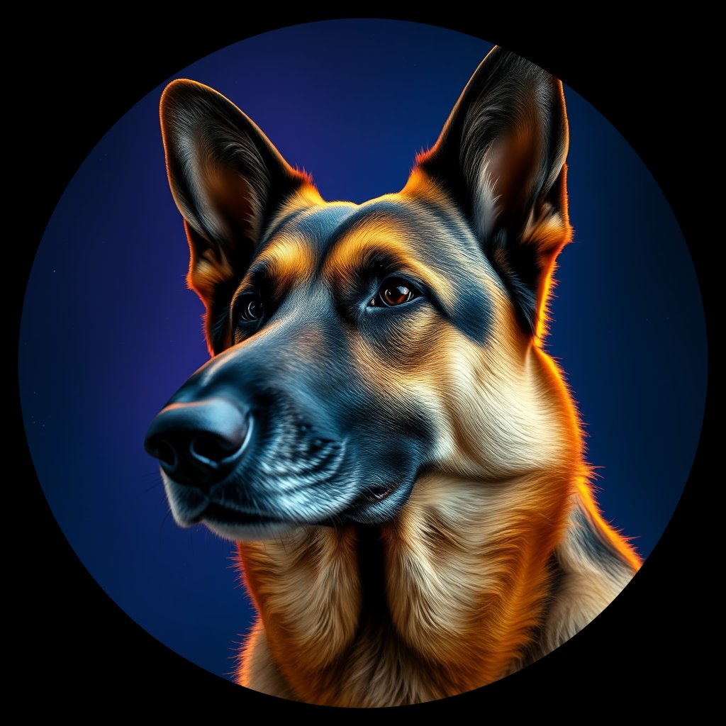 Cosmic medallion portrait of PFZ40G12_PFZ40G12, a German Shepherd