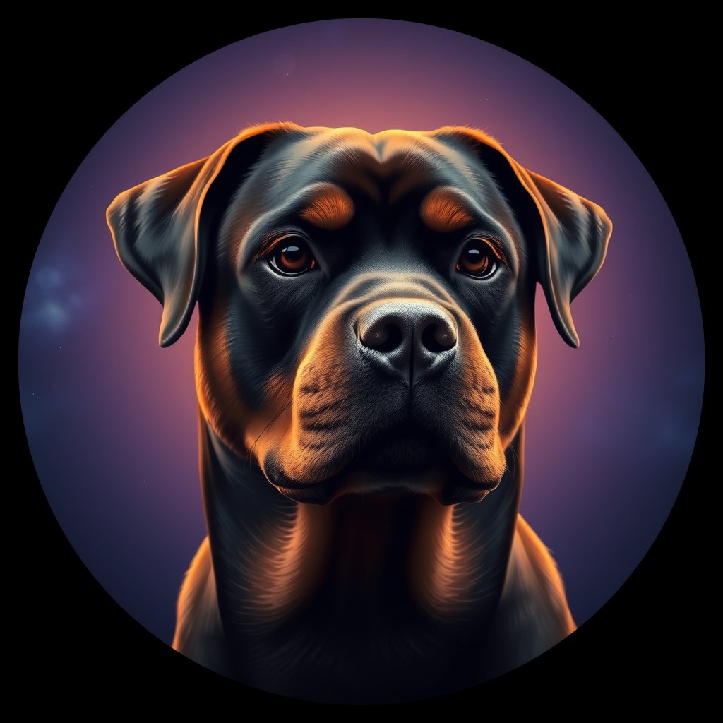 Cosmic medallion portrait of PFZ40H02_PFZ40H02, a Rottweiler