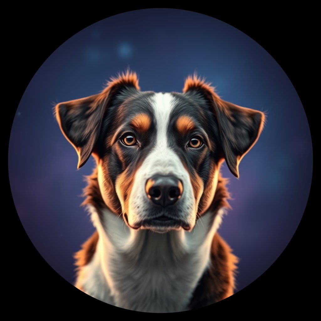 Cosmic medallion portrait of PFZ40H05_PFZ40H05, a Australian Shepherd