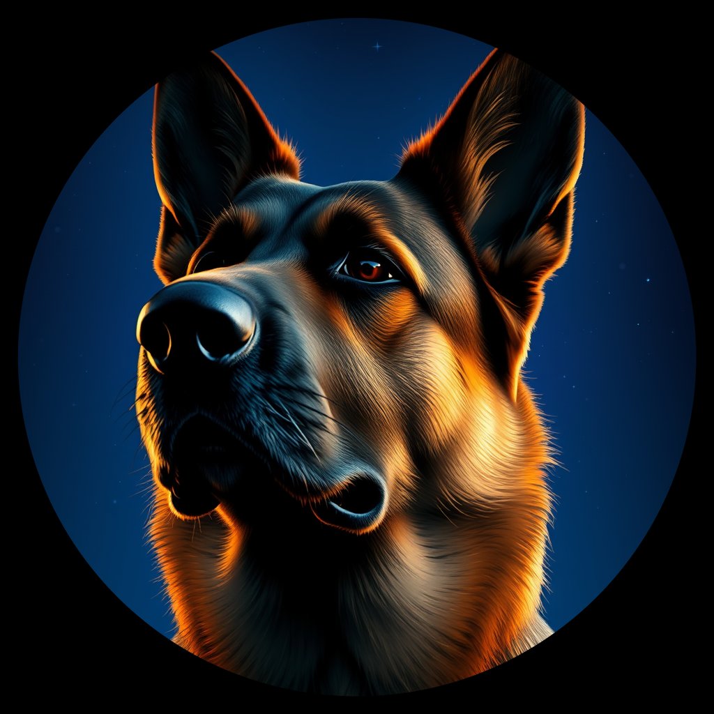 Cosmic medallion portrait of PFZ40H08_PFZ40H08, a German Shepherd
