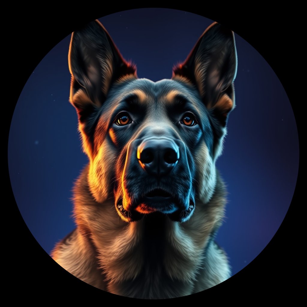 Cosmic medallion portrait of PFZ41A01_PFZ41A01, a German Shepherd