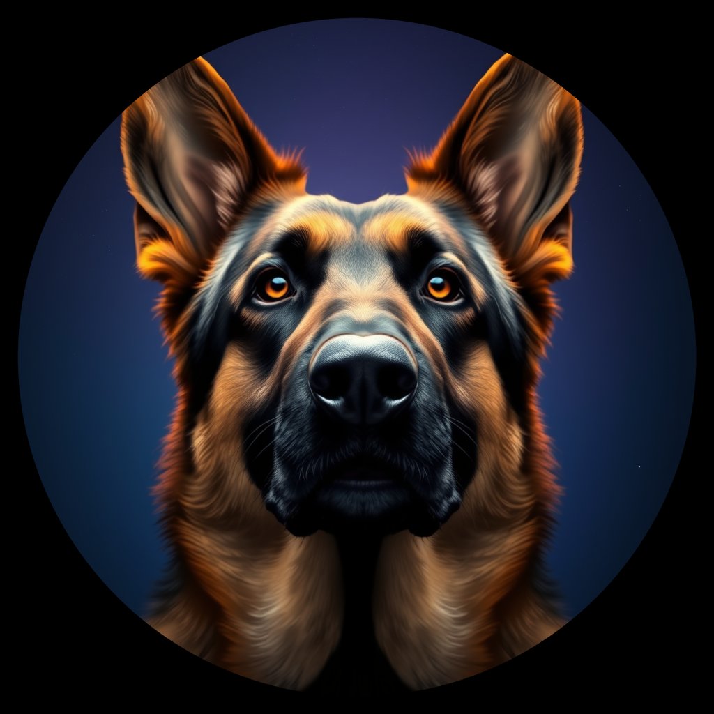 Cosmic medallion portrait of PFZ41A02_PFZ41A02, a German Shepherd