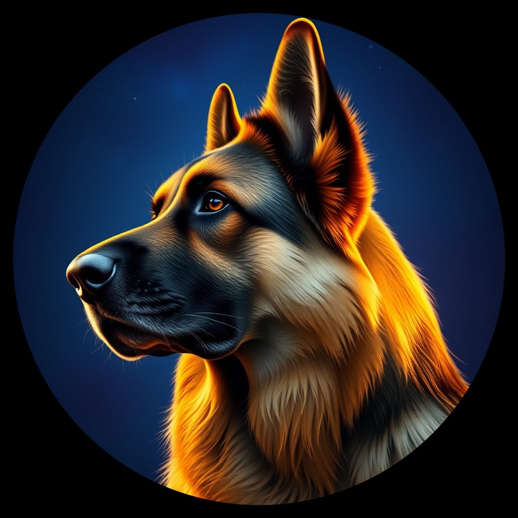 Cosmic medallion portrait of PFZ41A03_PFZ41A03, a German Shepherd