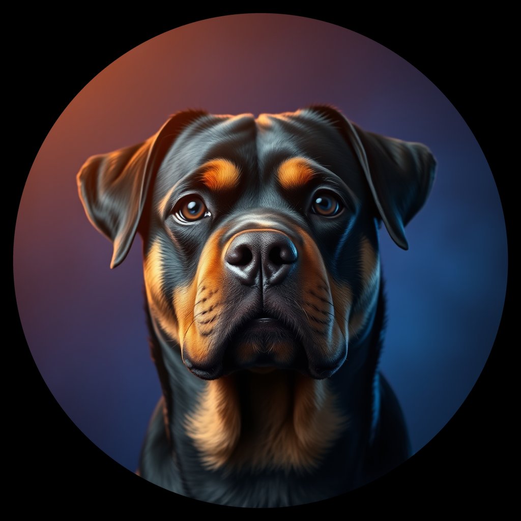Cosmic medallion portrait of PFZ41A07_PFZ41A07, a Rottweiler