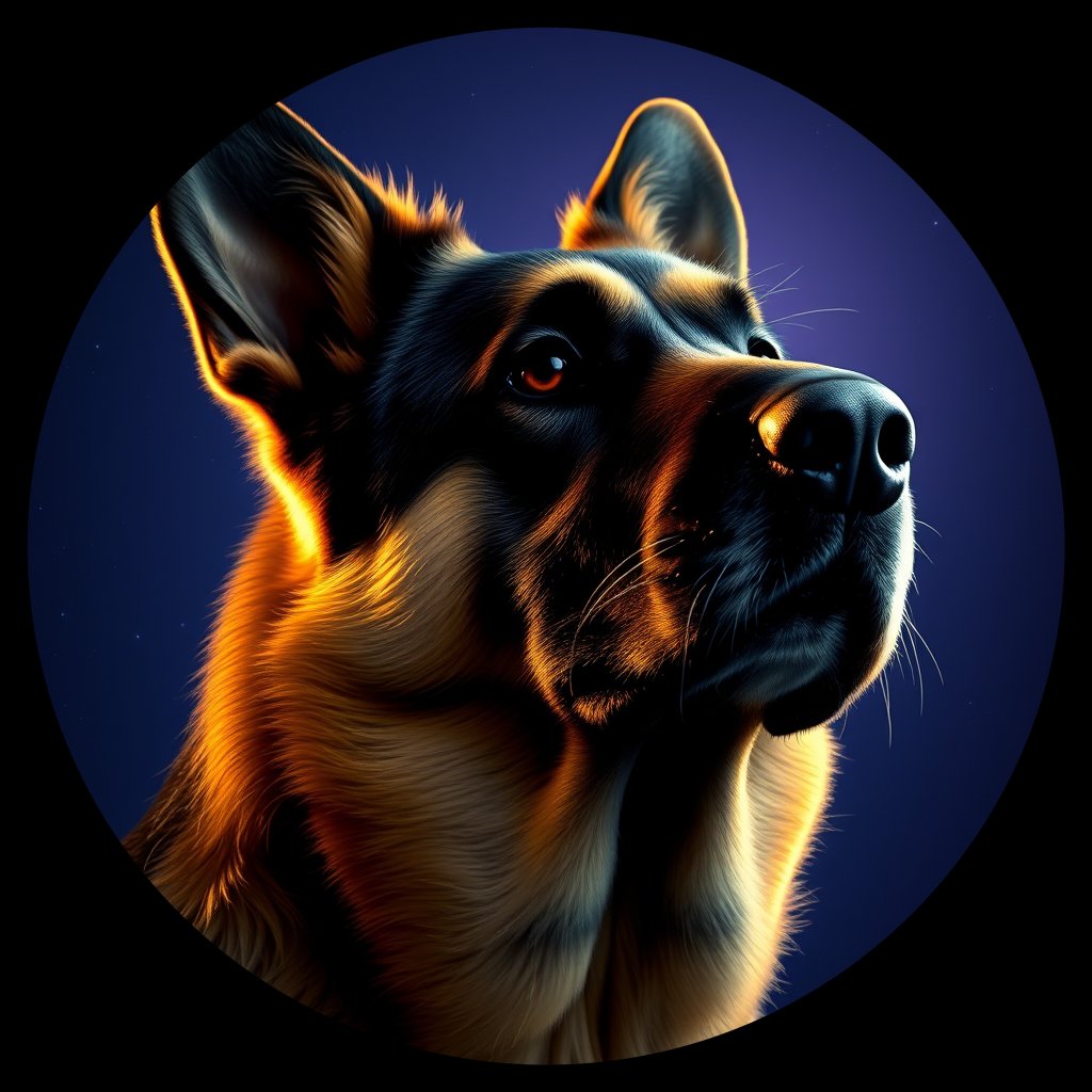 Cosmic medallion portrait of PFZ41B02_PFZ41B02, a German Shepherd