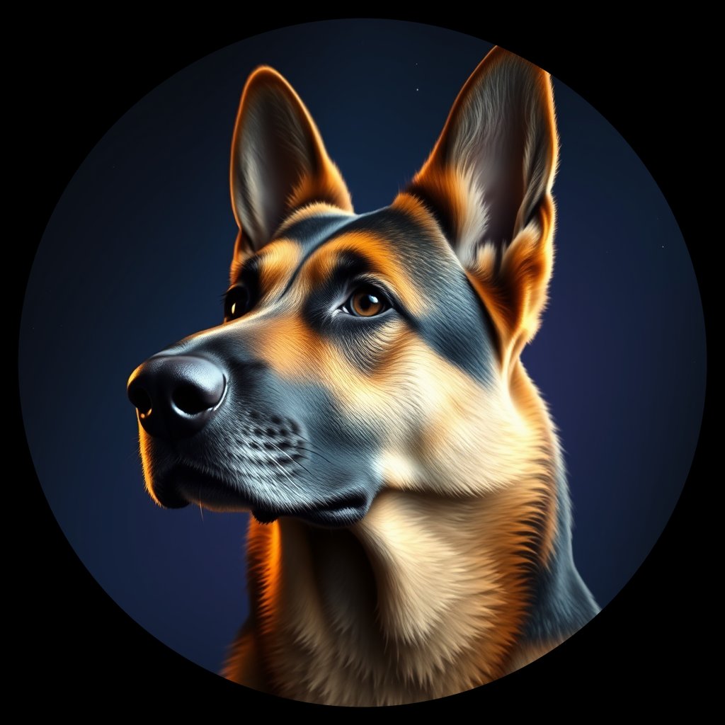 Cosmic medallion portrait of PFZ41C11_PFZ41C11, a German Shepherd