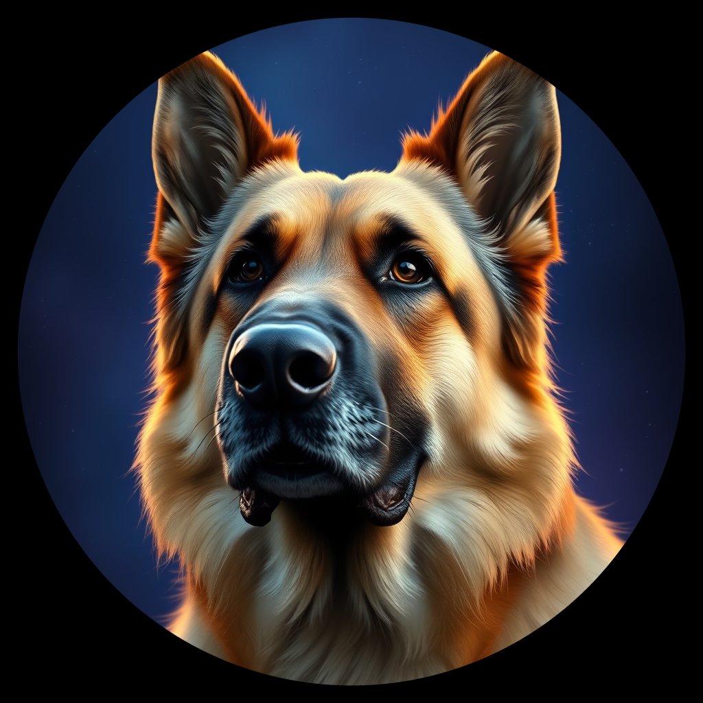 Cosmic medallion portrait of PFZ41D01_PFZ41D01, a German Shepherd