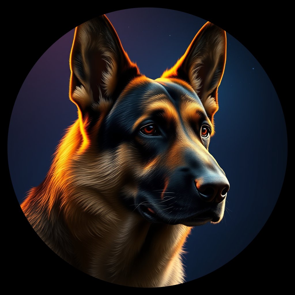 Cosmic medallion portrait of PFZ41D02_PFZ41D02, a German Shepherd