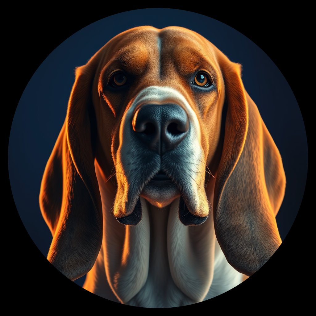 Cosmic medallion portrait of PFZ41D09_PFZ41D09, a Basset Hound