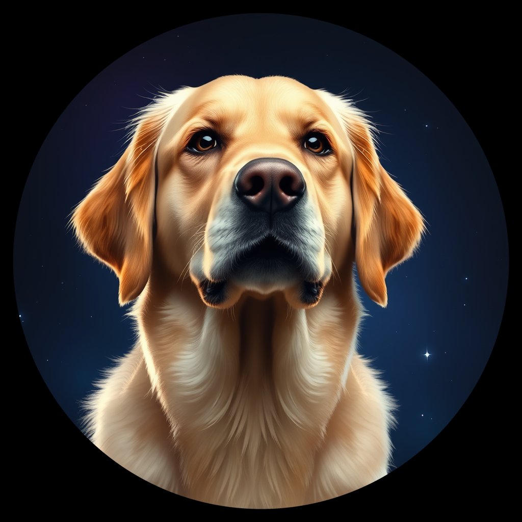 Cosmic medallion portrait of PFZ41D11_PFZ41D11, a Golden Retriever