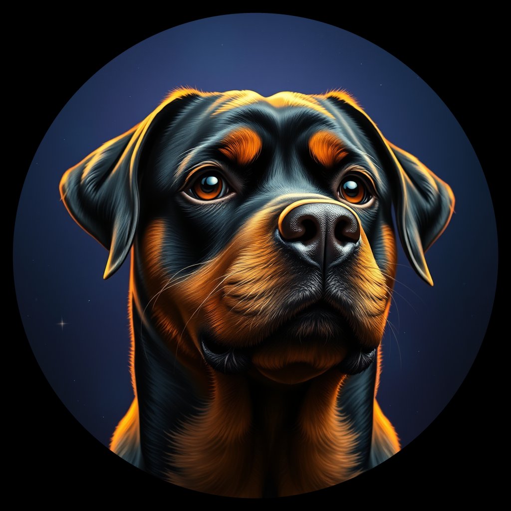 Cosmic medallion portrait of PFZ41E07_PFZ41E07, a Rottweiler