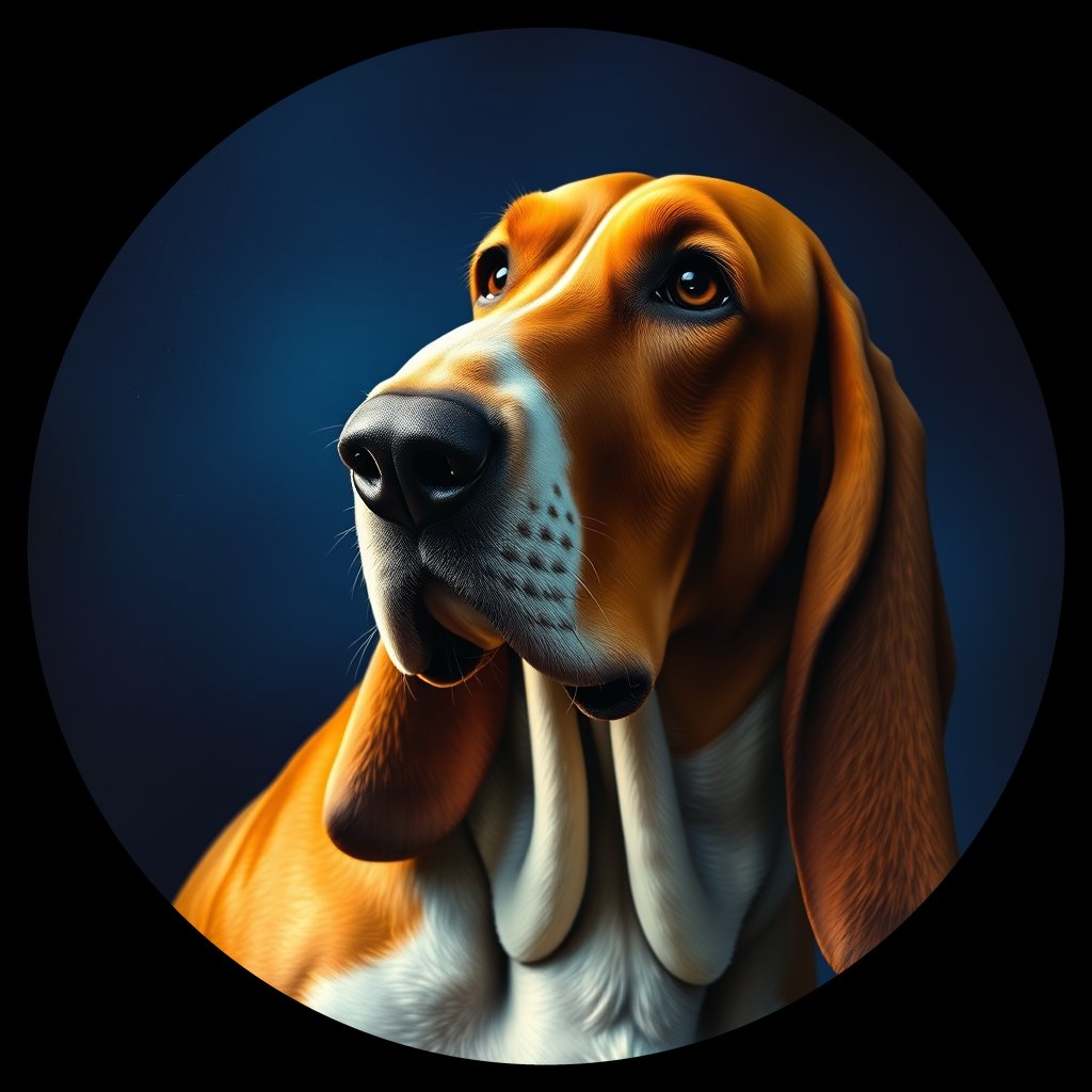 Cosmic medallion portrait of PFZ41E09_PFZ41E09, a Basset Hound