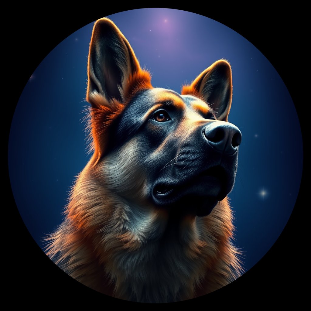 Cosmic medallion portrait of PFZ41G01_PFZ41G01, a German Shepherd