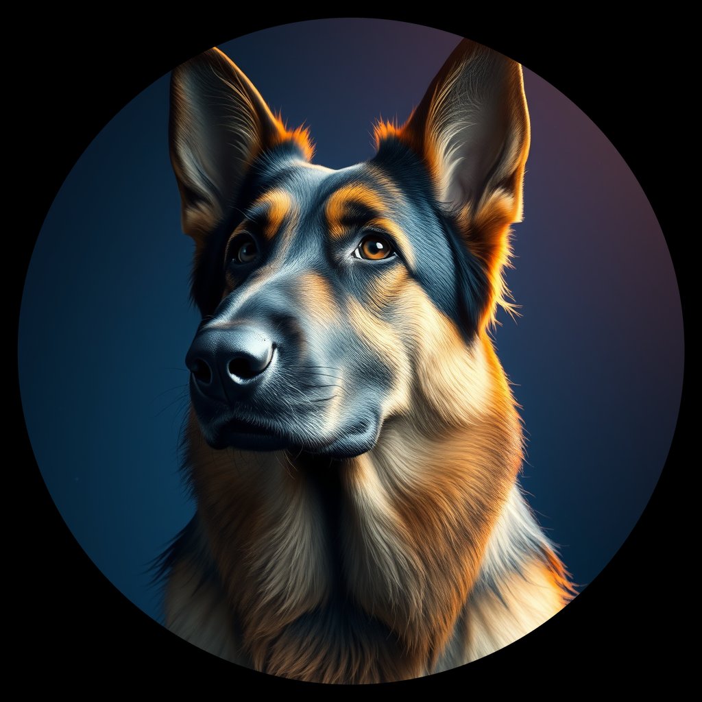 Cosmic medallion portrait of PFZ41G03_PFZ41G03, a German Shepherd