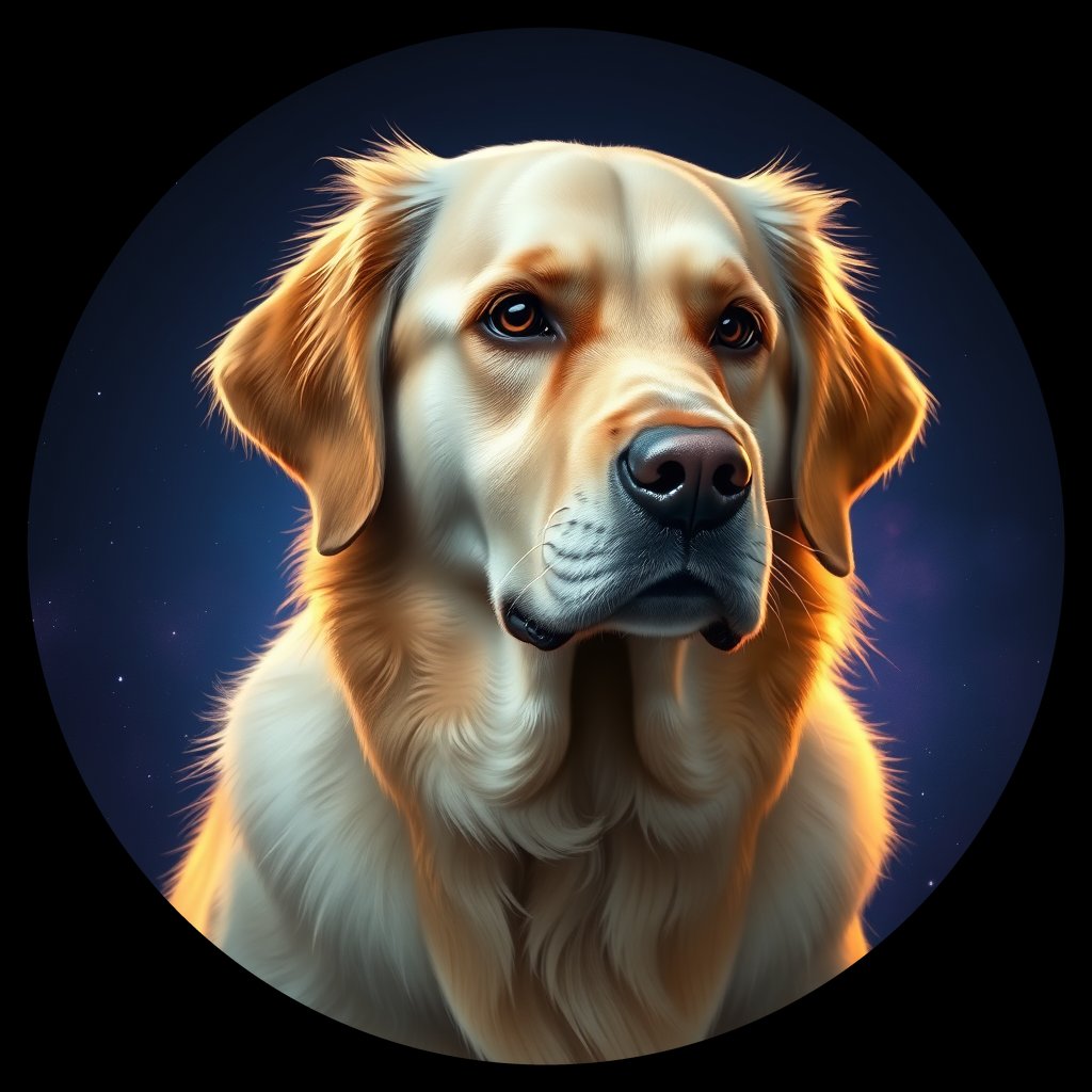 Cosmic medallion portrait of PFZ41G08_PFZ41G08, a Golden Retriever