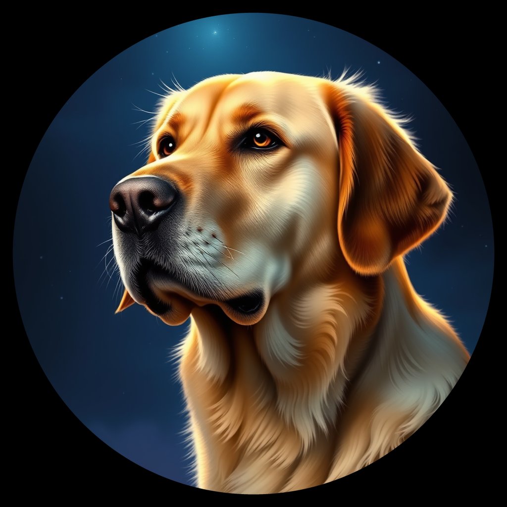 Cosmic medallion portrait of PFZ41H11_PFZ41H11, a Golden Retriever