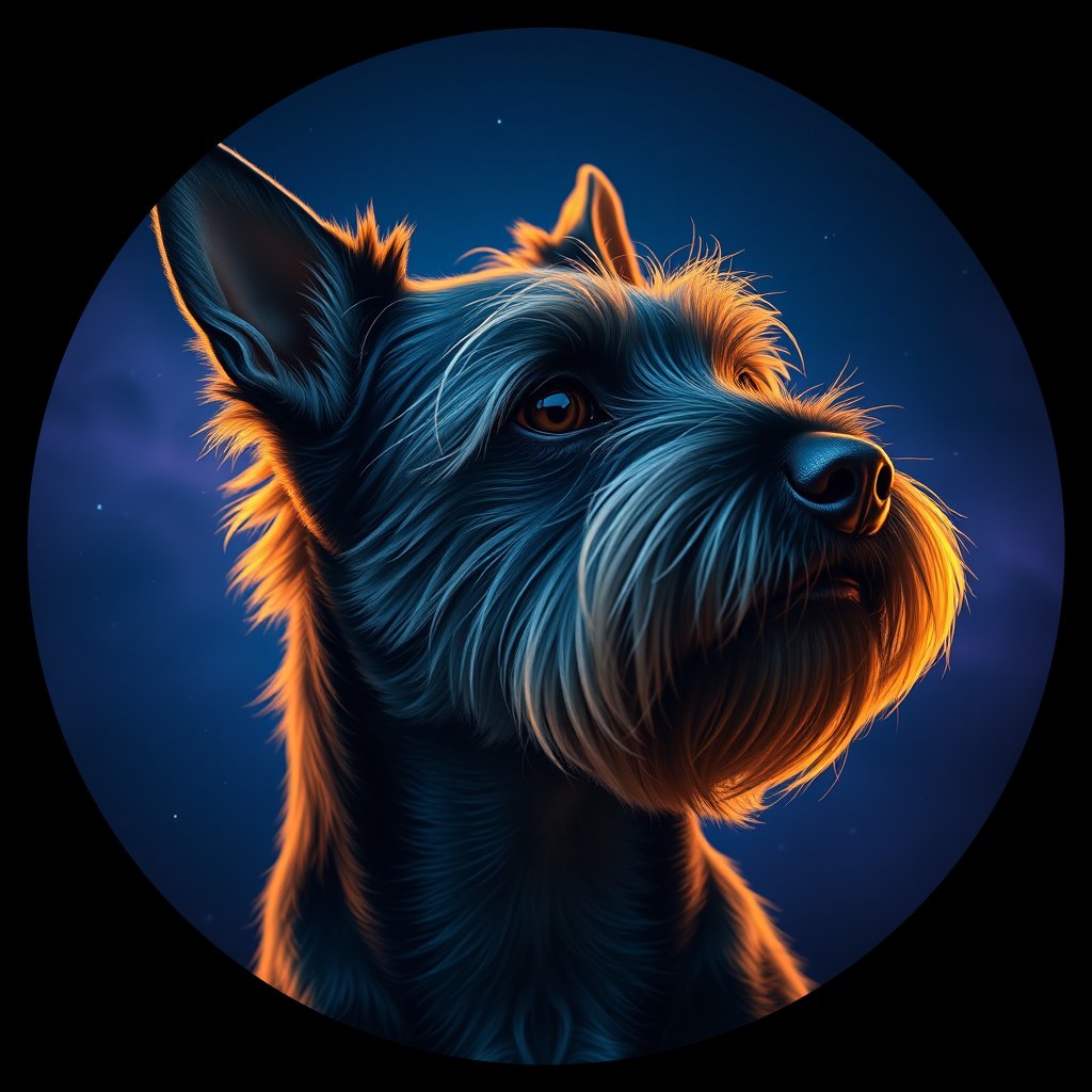 Cosmic medallion portrait of PFZ42A05_PFZ42A05, a Scottish Terrier