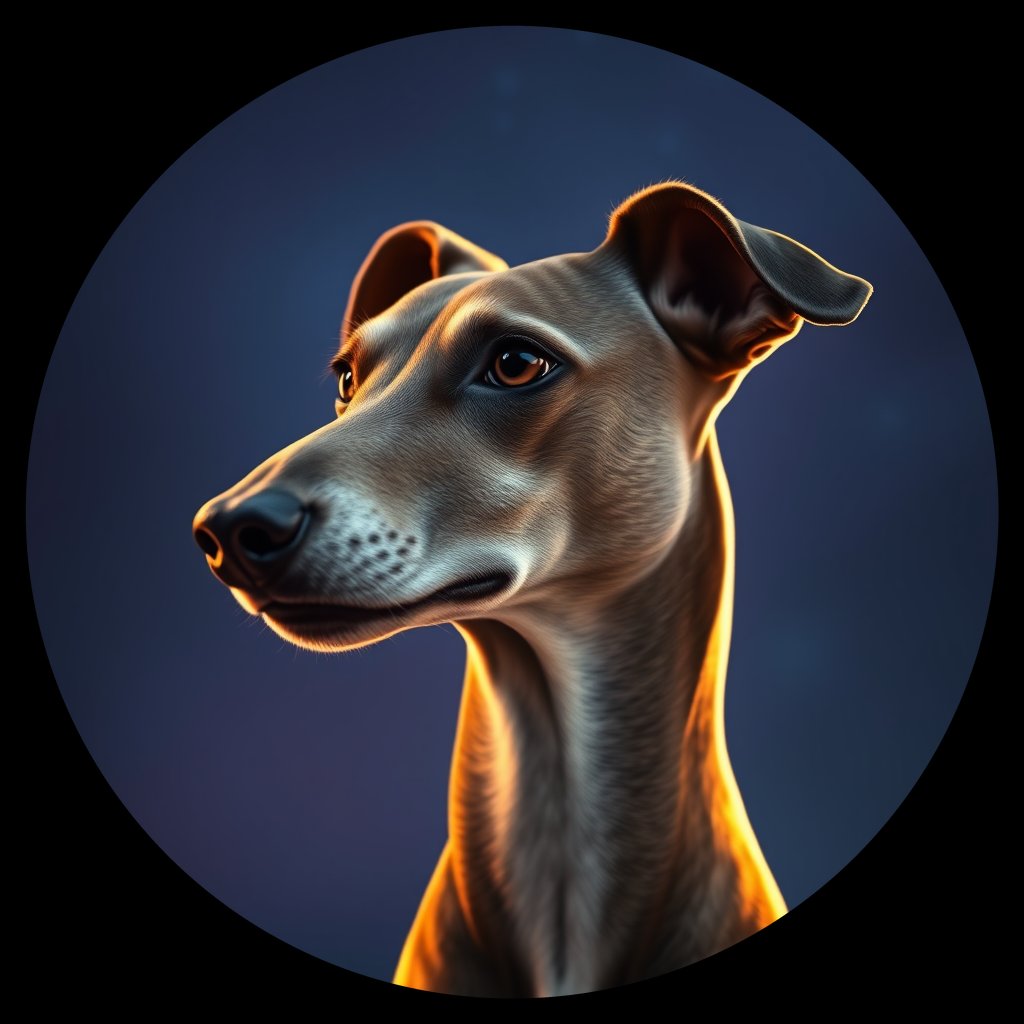 Cosmic medallion portrait of PFZ42A08_PFZ42A08, a Greyhound