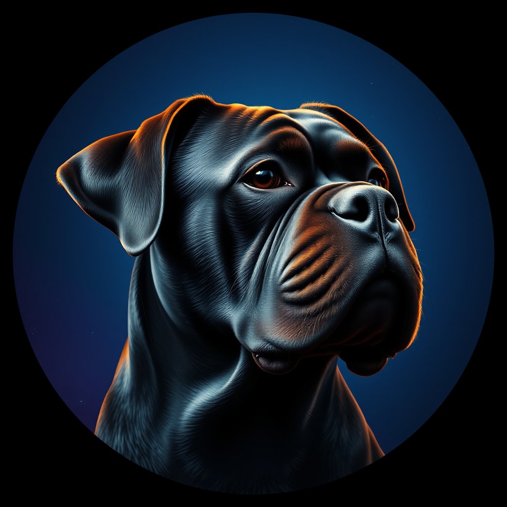 Cosmic medallion portrait of PFZ42B04_PFZ42B04, a Cane Corso