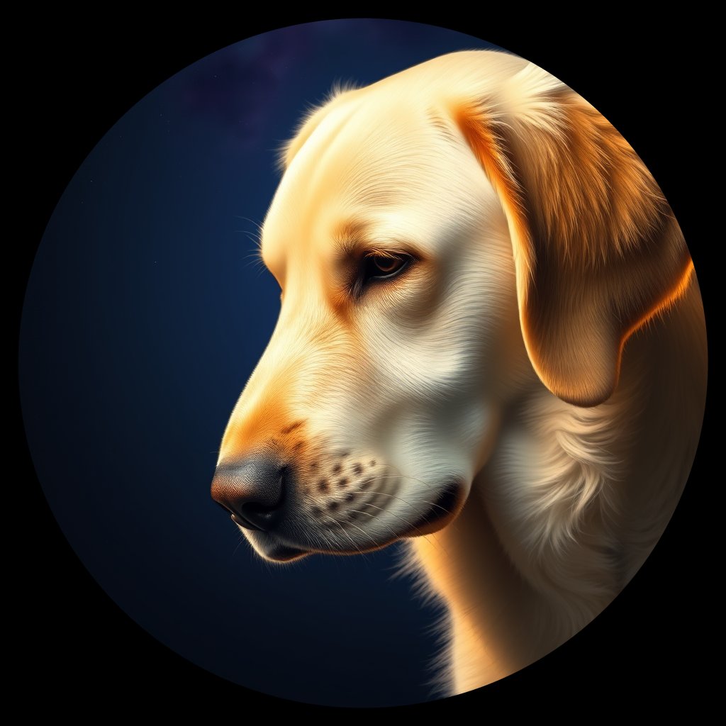 Cosmic medallion portrait of PFZ42B05_PFZ42B05, a Golden Retriever