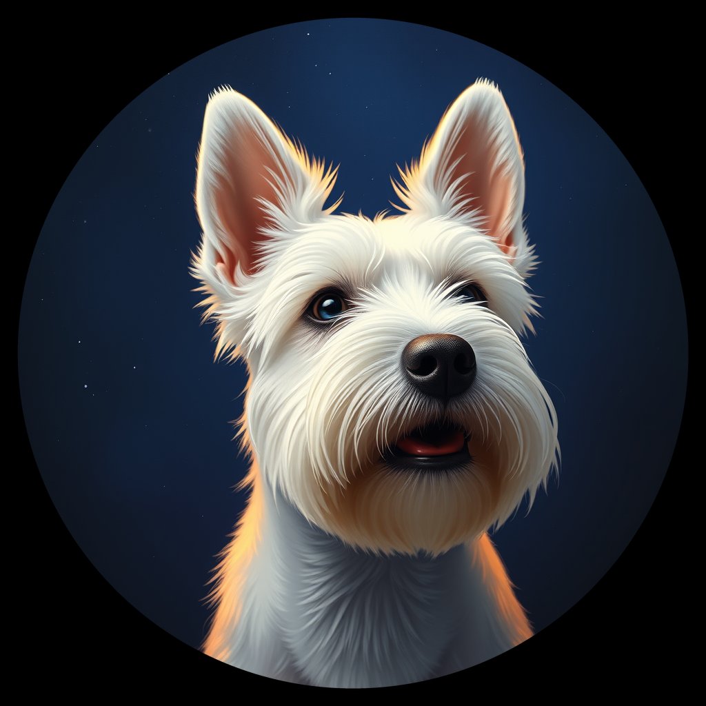 Cosmic medallion portrait of PFZ42B10_PFZ42B10, a West Highland White Terrier