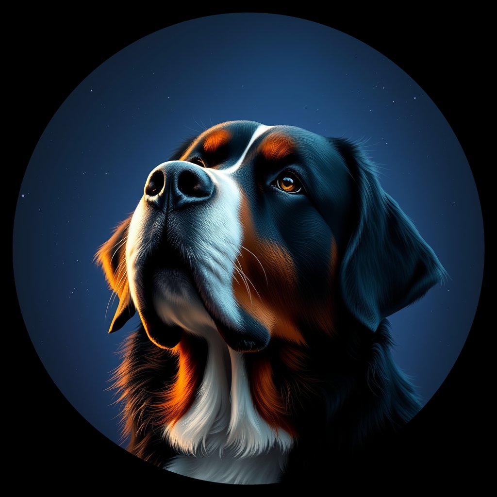 Cosmic medallion portrait of PFZ42C03_PFZ42C03, a Bernese Mountain Dog