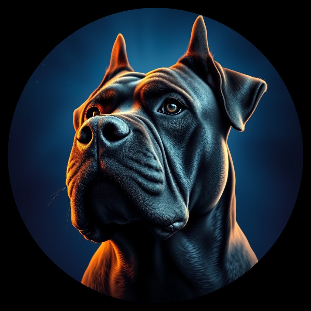 Cosmic medallion portrait of PFZ42C04_PFZ42C04, a Cane Corso