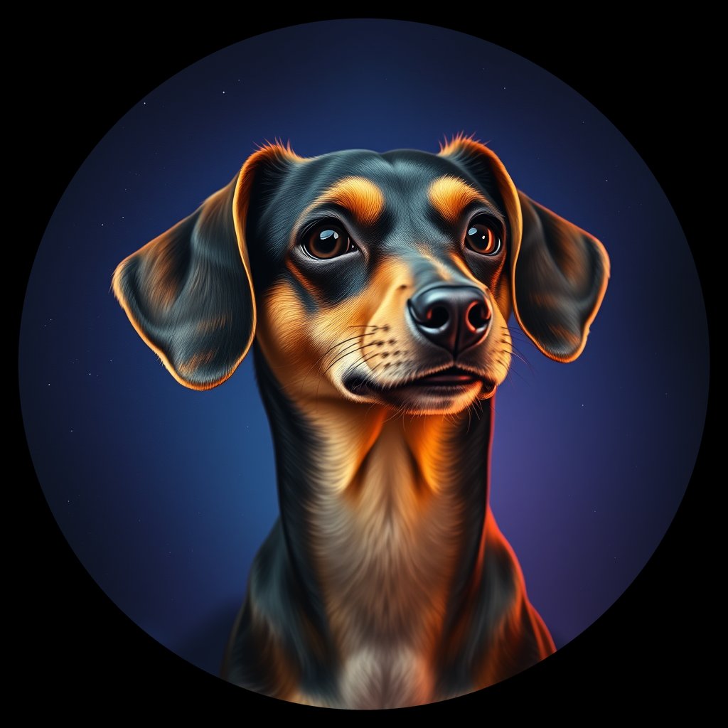 Cosmic medallion portrait of PFZ42C06_PFZ42C06, a Miniature Dachshund