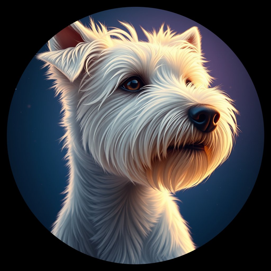 Cosmic medallion portrait of PFZ42C08_PFZ42C08, a West Highland White Terrier