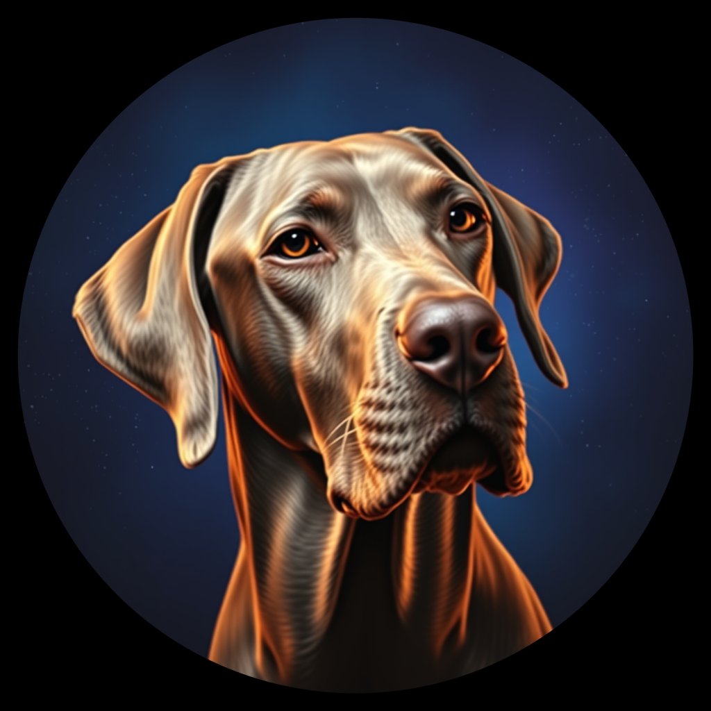 Cosmic medallion portrait of PFZ42C09_PFZ42C09, a Weimaraner