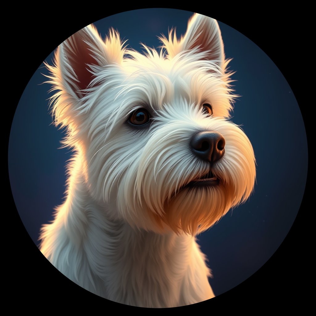 Cosmic medallion portrait of PFZ42C10_PFZ42C10, a West Highland White Terrier