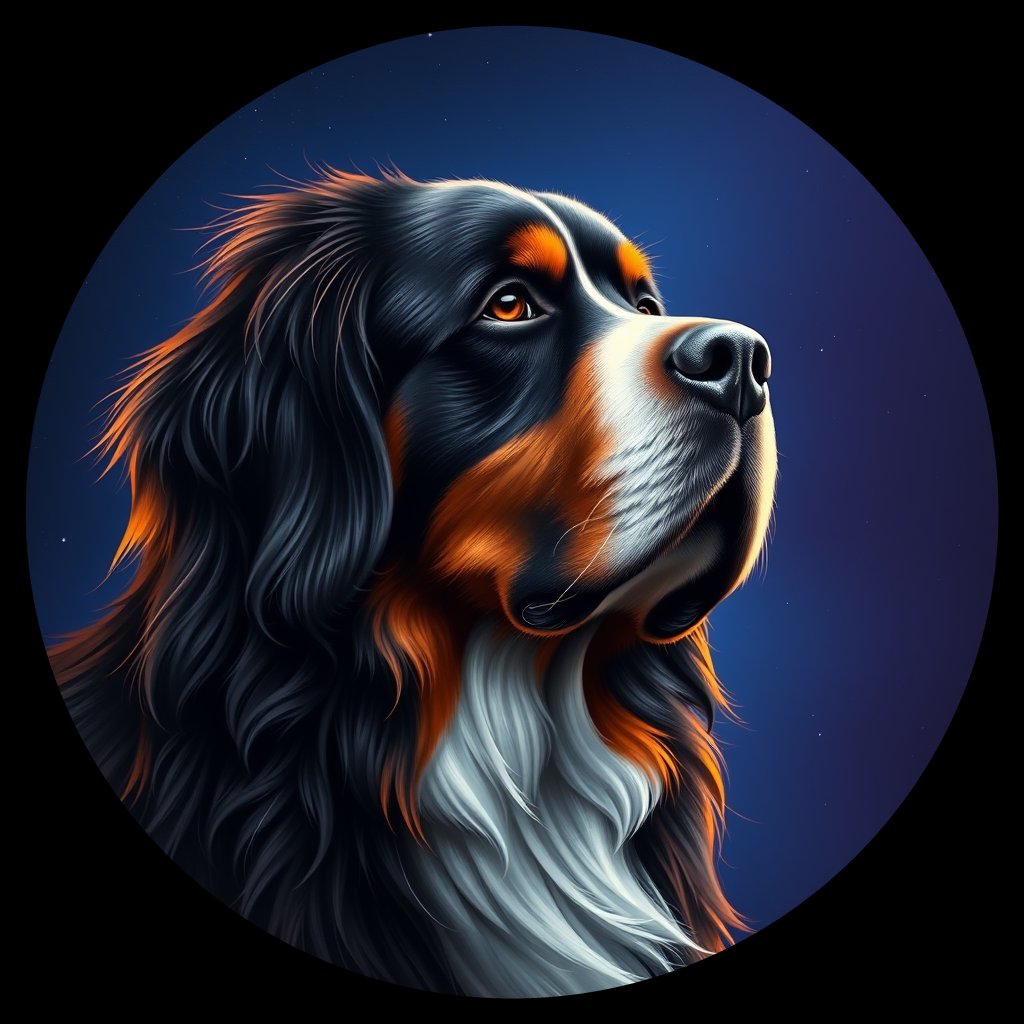 Cosmic medallion portrait of PFZ42D03_PFZ42D03, a Bernese Mountain Dog