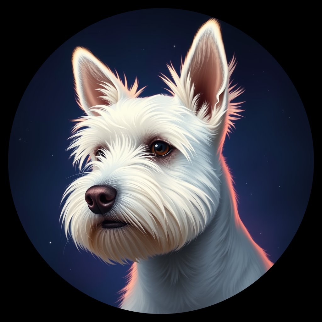 Cosmic medallion portrait of PFZ42D07_PFZ42D07, a West Highland White Terrier