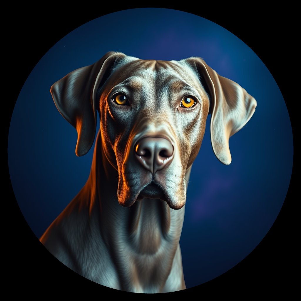 Cosmic medallion portrait of PFZ42D10_PFZ42D10, a Weimaraner