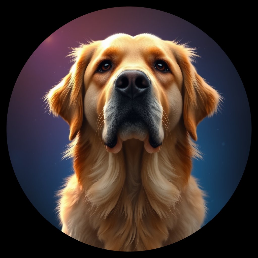 Cosmic medallion portrait of PFZ42E01_PFZ42E01, a Golden Retriever