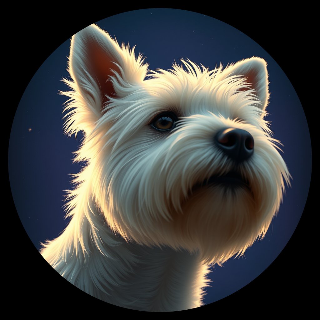 Cosmic medallion portrait of PFZ42E08_PFZ42E08, a West Highland White Terrier