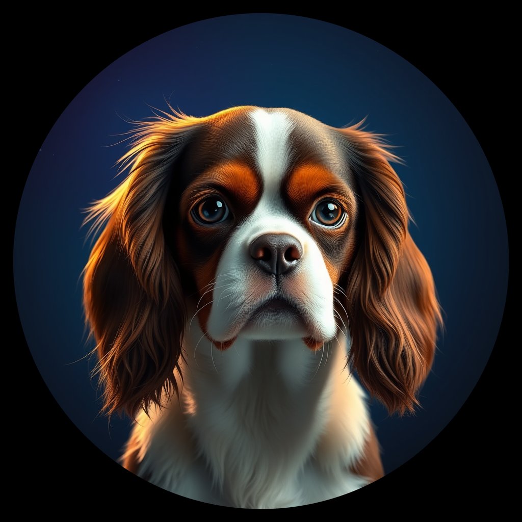 Cosmic medallion portrait of PFZ42F01_PFZ42F01, a Cavalier King Charles Spaniel