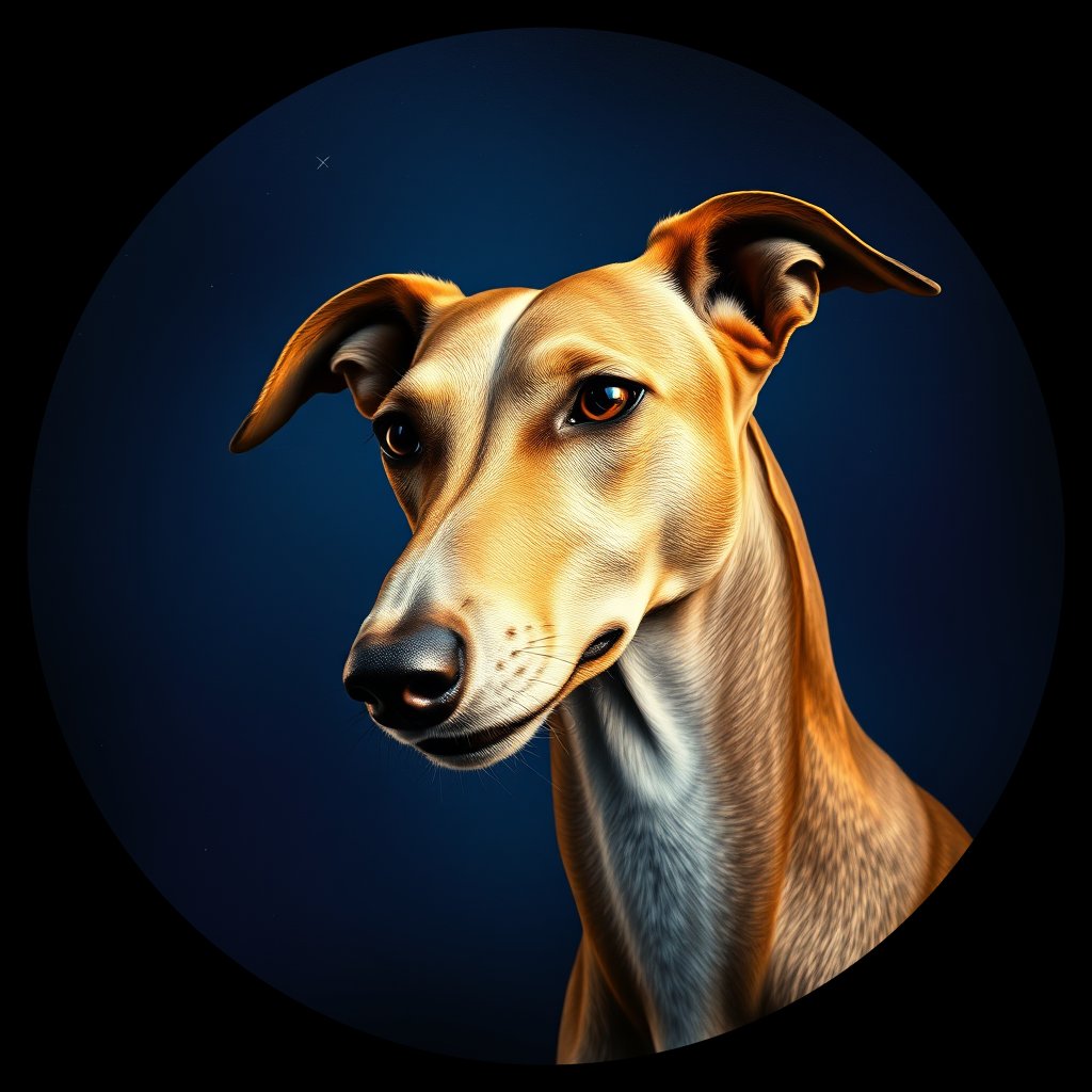 Cosmic medallion portrait of PFZ42F07_PFZ42F07, a Greyhound