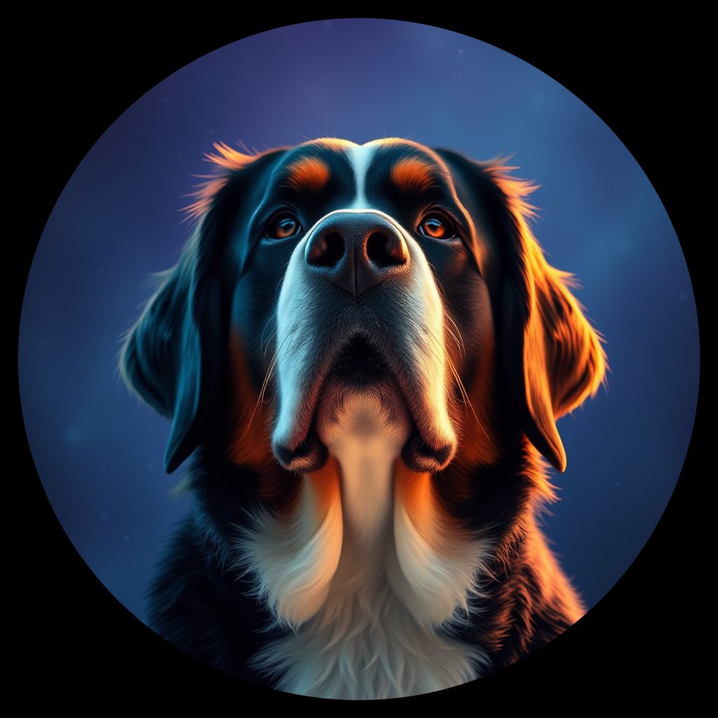 Cosmic medallion portrait of PFZ42G03_PFZ42G03, a Bernese Mountain Dog