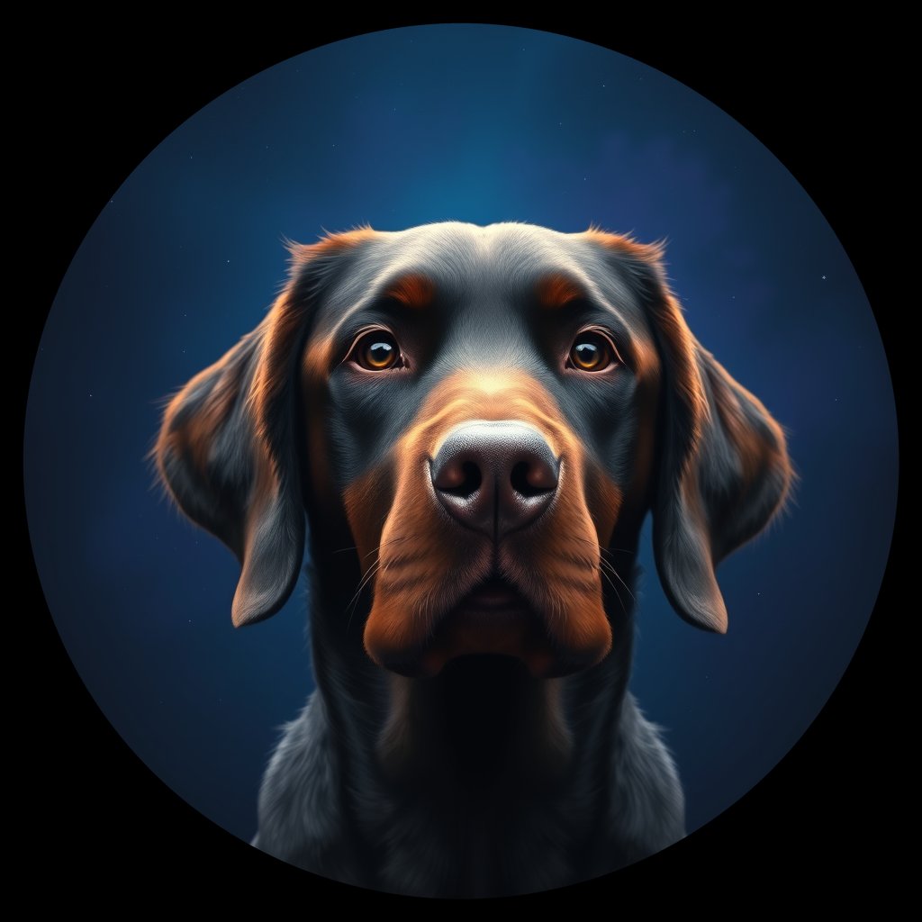 Cosmic medallion portrait of PFZ42G05_PFZ42G05, a Curly Coated Retriever