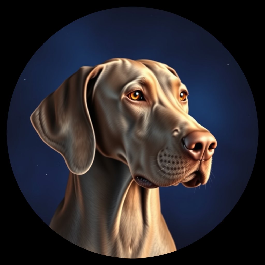 Cosmic medallion portrait of PFZ42G07_PFZ42G07, a Weimaraner
