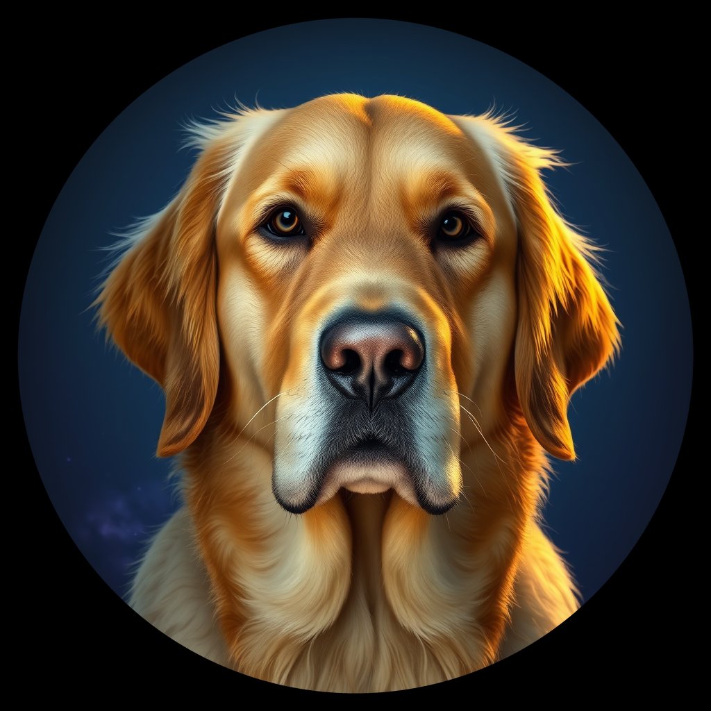 Cosmic medallion portrait of PFZ42H06_PFZ42H06, a Golden Retriever