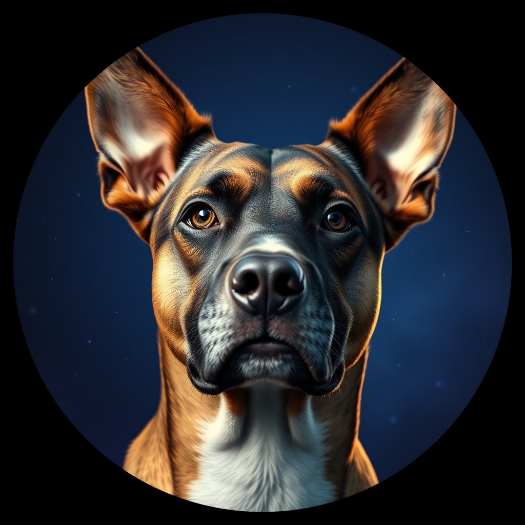 Cosmic medallion portrait of PFZ42H10_PFZ42H10, a Village Dog Ghana