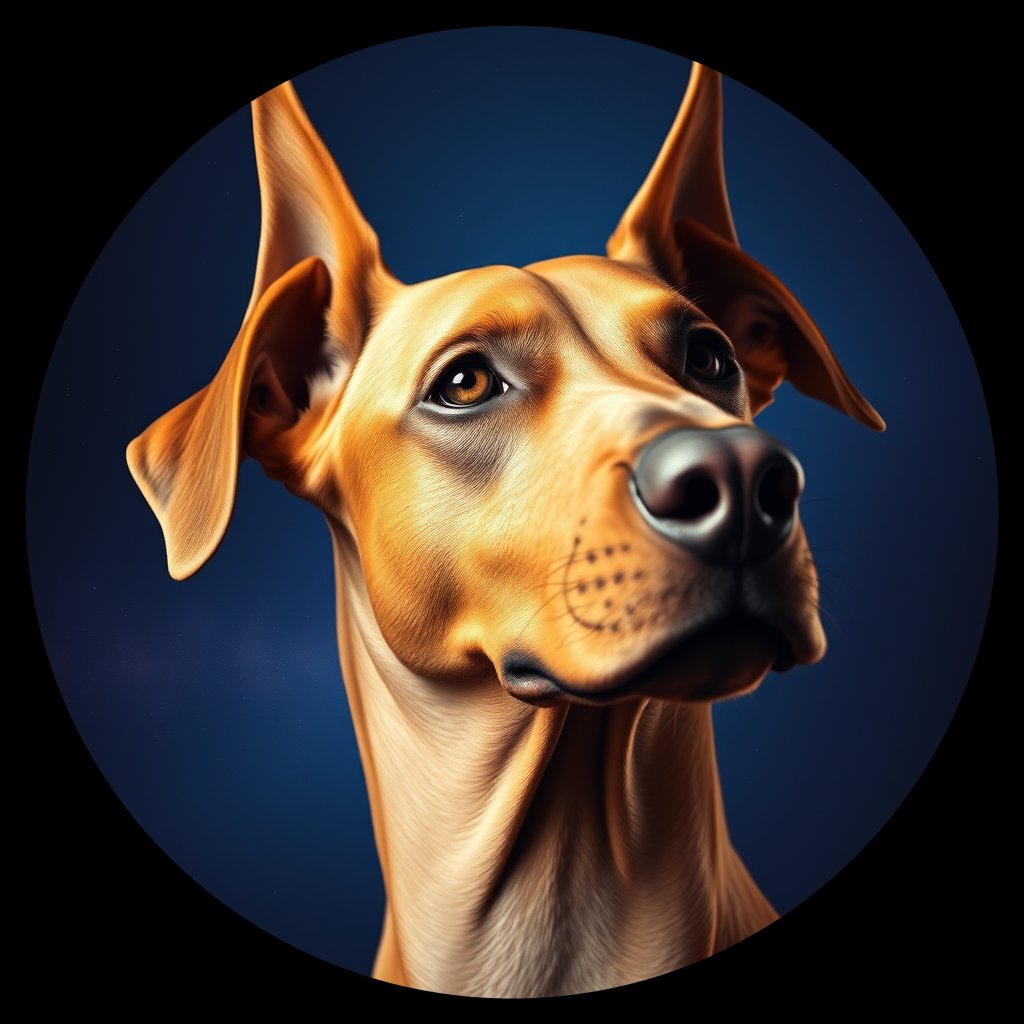 Cosmic medallion portrait of PFZ43A08_PFZ43A08, a Doberman Pinscher