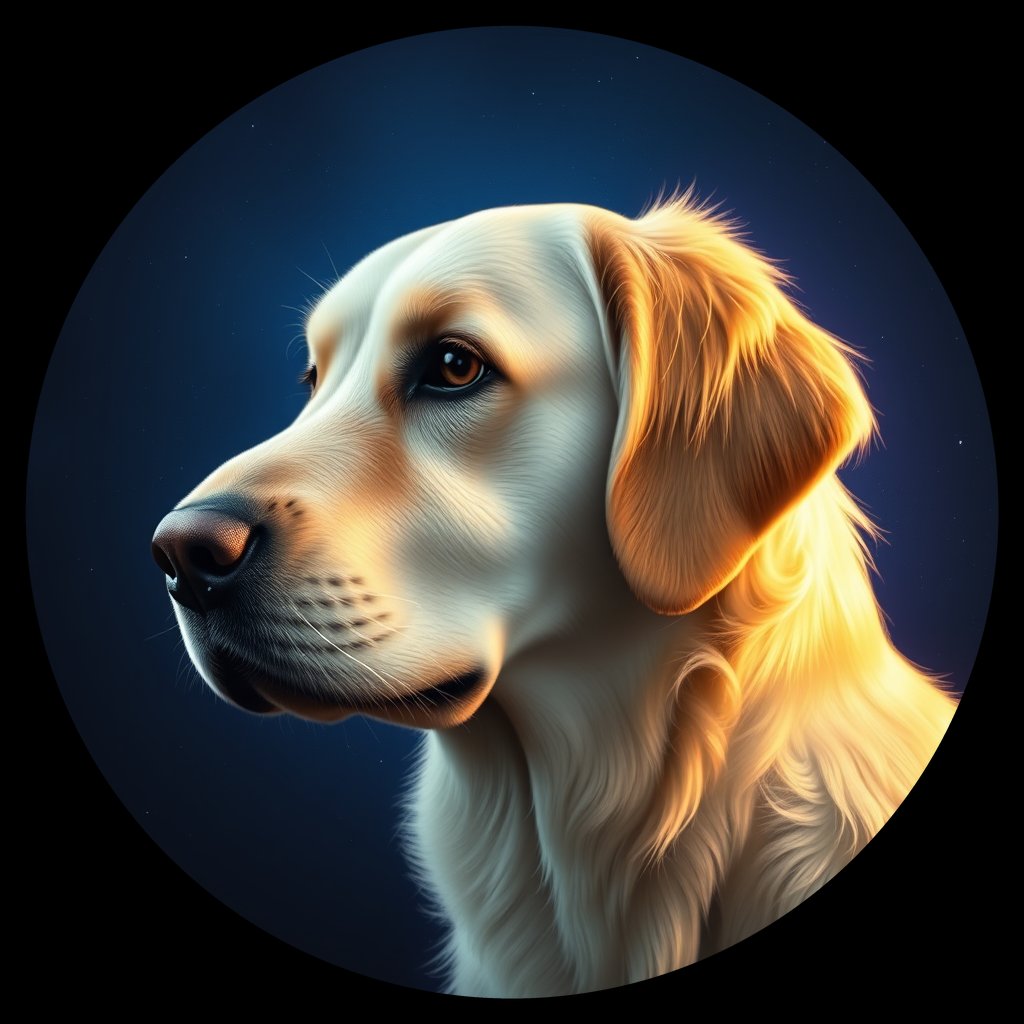 Cosmic medallion portrait of PFZ43A09_PFZ43A09, a Golden Retriever